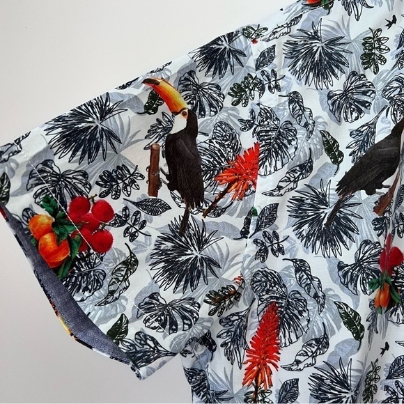 A Fish Named Fred Toucan Leaf Print Colorful Short Sleeve Shirt from Amsterdam M - Picture 5 of 14